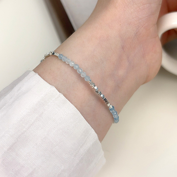 Brățară din argint 925, lucrată manual, cu acvamarin natural, design geometric, pentru femei