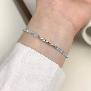 Brățară din argint 925, lucrată manual, cu acvamarin natural, design geometric, pentru femei