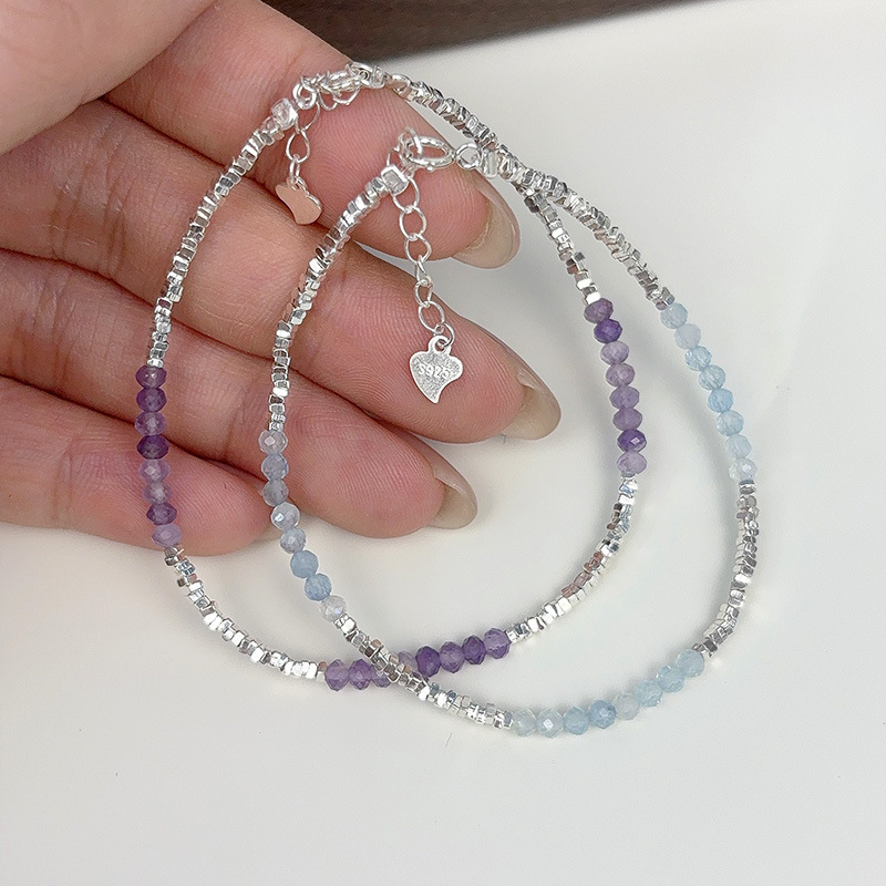 Brățară din argint 925, lucrată manual, cu acvamarin natural, design geometric, pentru femei