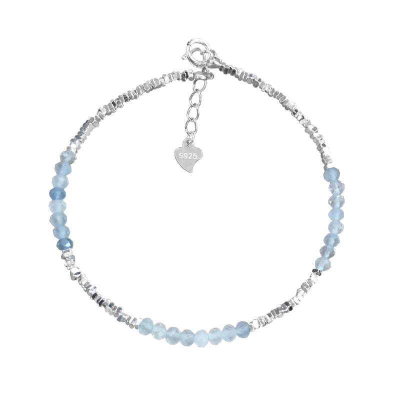 Brățară din argint 925, lucrată manual, cu acvamarin natural, design geometric, pentru femei