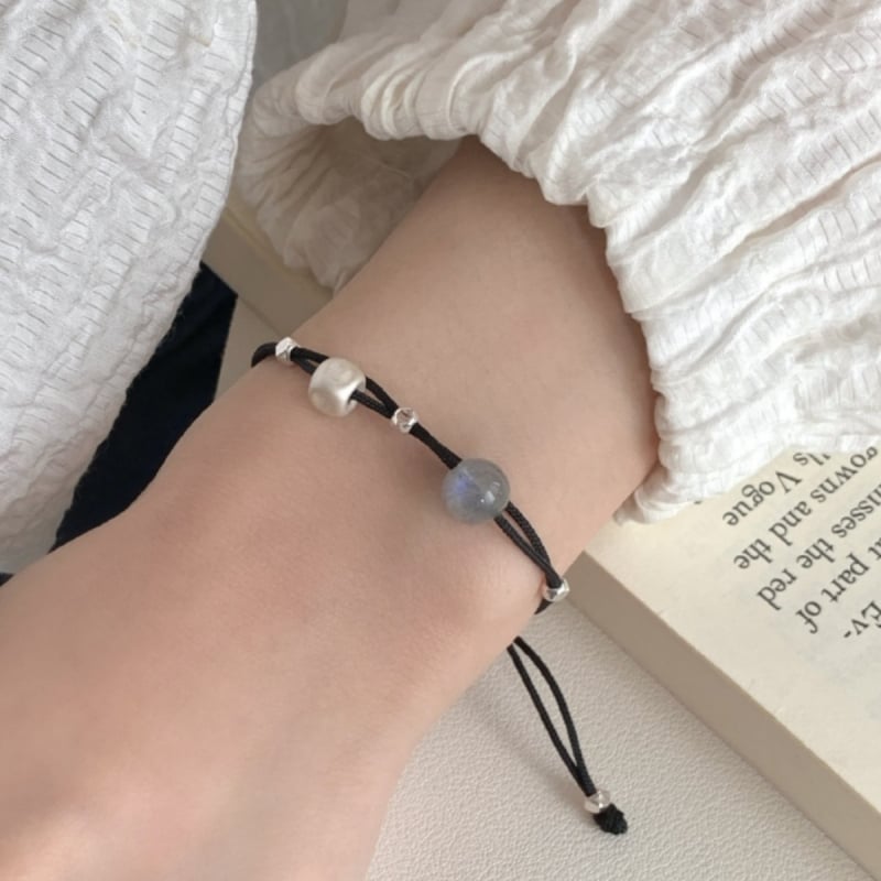 925-ös ezüst karkötő holdkővel, kézzel készített, romb geometriájú dizájn, női divat ékszer