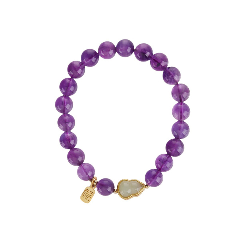 Ametiszt karkötő nőknek, etnikus stílus, kézzel készített, geometriai mintázat, Fu motívum