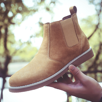 Мъжки Chelsea ботуши, британски стил, есенни, върхът от свинска кожа, подметка от телешко сухожилие, кръгла пръст, нисък ток 1–3 см
