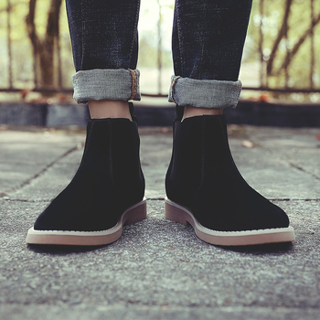 Мъжки Chelsea ботуши, британски стил, есенни, върхът от свинска кожа, подметка от телешко сухожилие, кръгла пръст, нисък ток 1–3 см