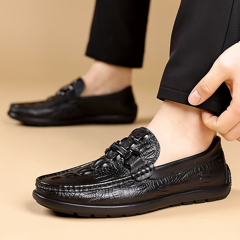 Muški loafers za vožnju s kroko uzorkom od kože prvog sloja – gumeni potplat, PU ulozak, podstava od svinjske kože