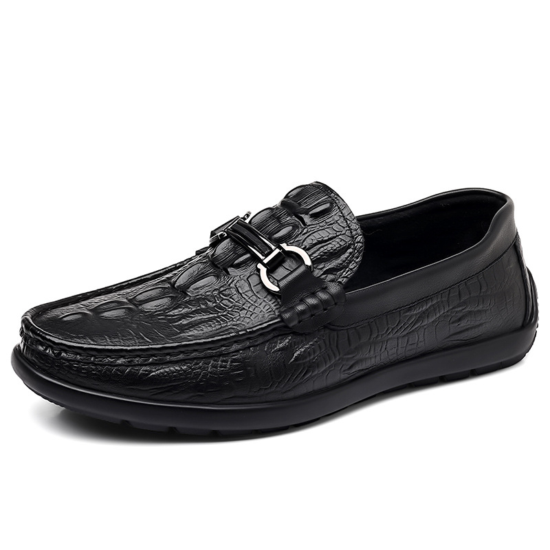 Muški loafers za vožnju s kroko uzorkom od kože prvog sloja – gumeni potplat, PU ulozak, podstava od svinjske kože
