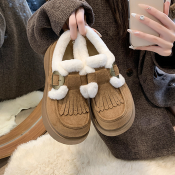 Ženski loafersi od flisa s fleksi podstavom, velur gornji dio, debela platforma, topla unutarnja podstava, gumeni đon