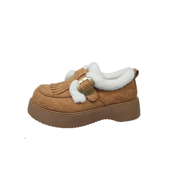 Ženski loafersi od flisa s fleksi podstavom, velur gornji dio, debela platforma, topla unutarnja podstava, gumeni đon