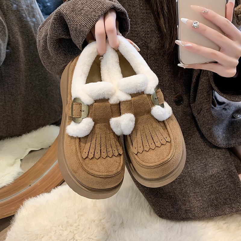 Ženski loafersi od flisa s fleksi podstavom, velur gornji dio, debela platforma, topla unutarnja podstava, gumeni đon