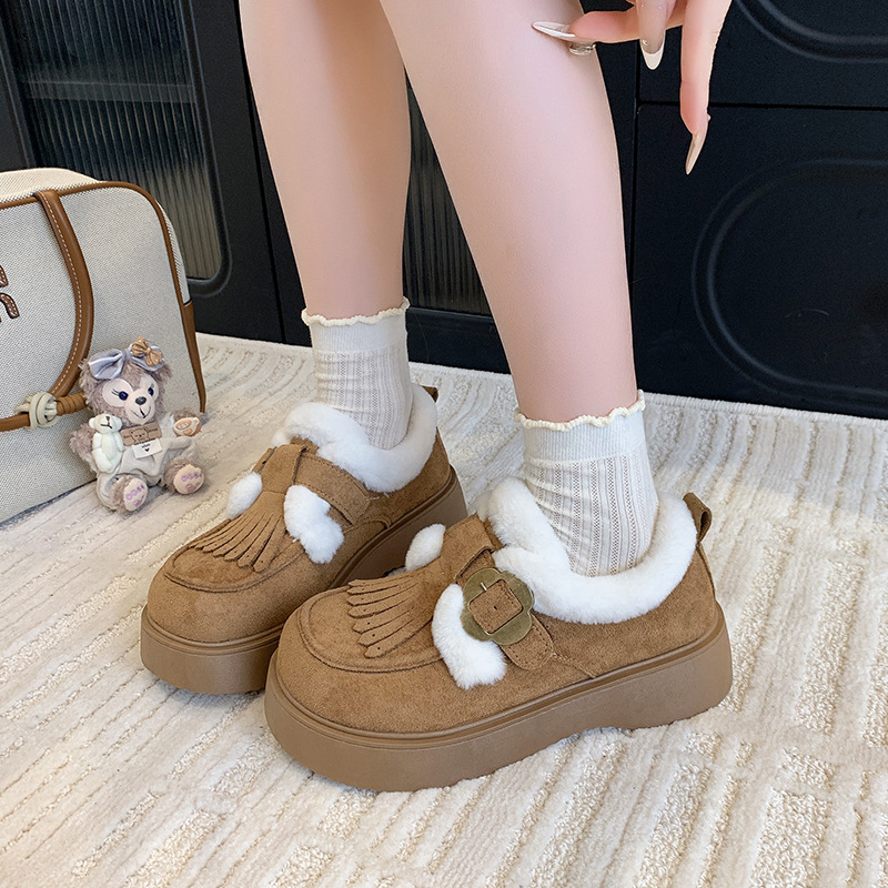 Ženski loafersi od flisa s fleksi podstavom, velur gornji dio, debela platforma, topla unutarnja podstava, gumeni đon