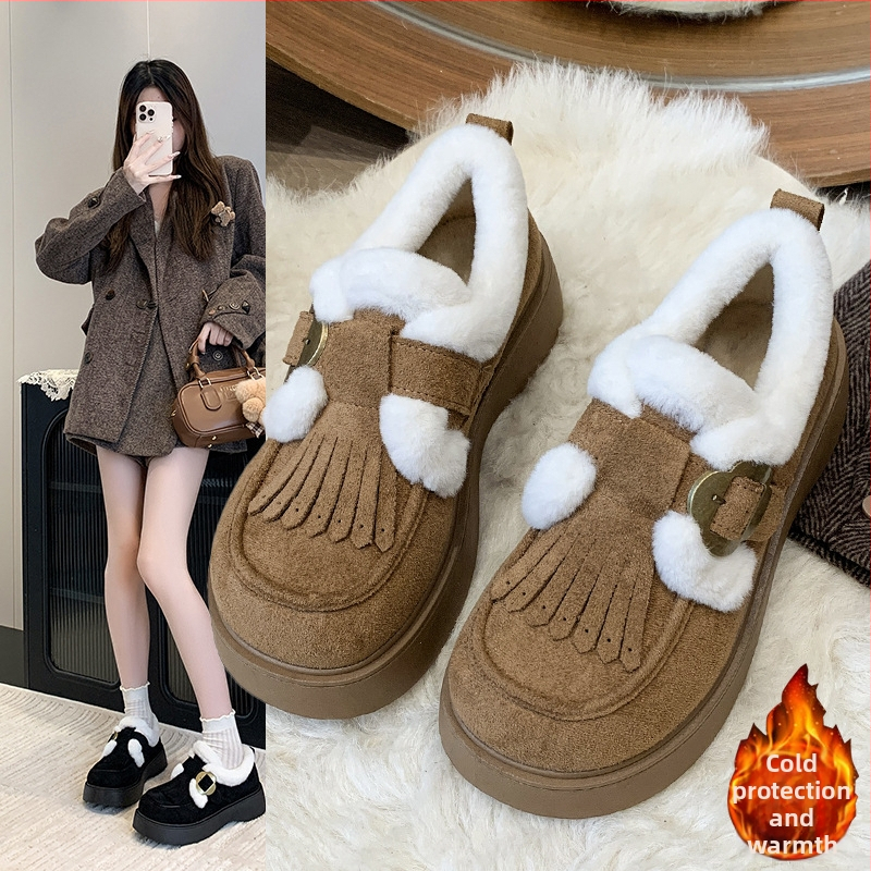 Ženski loafersi od flisa s fleksi podstavom, velur gornji dio, debela platforma, topla unutarnja podstava, gumeni đon