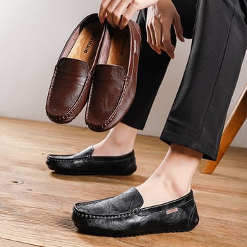 8065 Muški loafersi za vožnju, bez pertli, dvostruka koža gornji dio, gumeni potplat, zaobljeni vrh