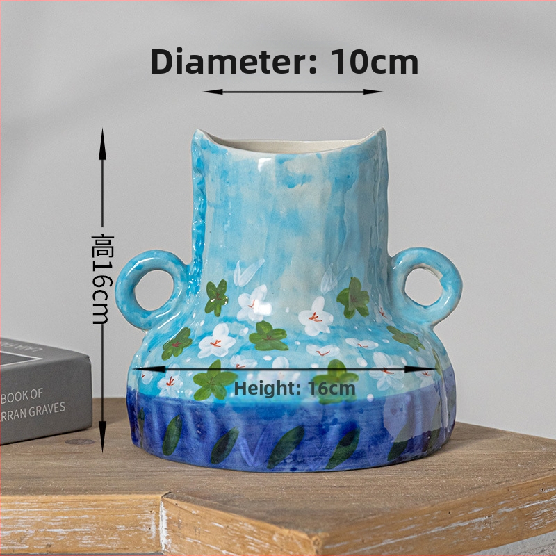 Ваза - керамична, ръчна изработка, настолна украса, стил свеж, подходяща за офис и дом