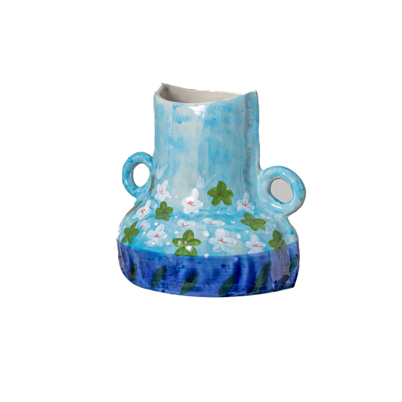 Ваза - керамична, ръчна изработка, настолна украса, стил свеж, подходяща за офис и дом