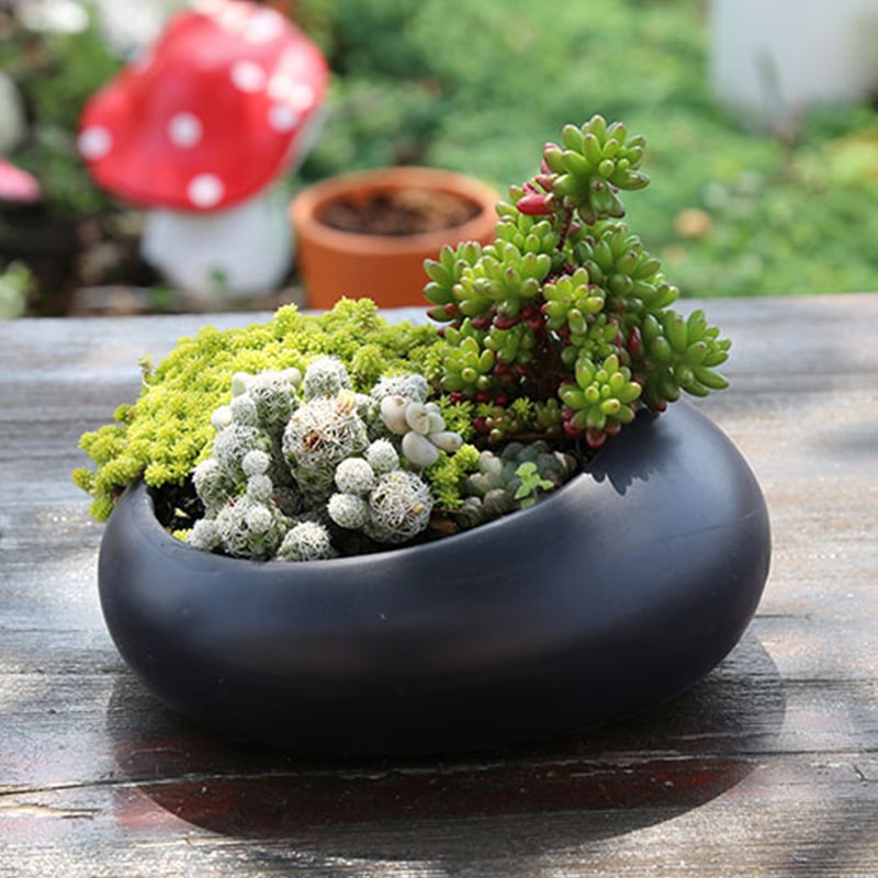 Овална керамична саксия за сукуленти, ръчна изработка с глазура, устойчива и издръжлива на корозия, подходяща за настолен и подов монтаж