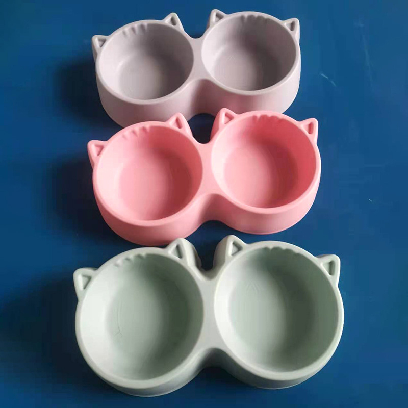 Πλαστικό μπολ κατοικίδιων με πρόσωπο γάτας, διπλής χρήσης για φαγητό και νερό για γάτες, Jie Yusen