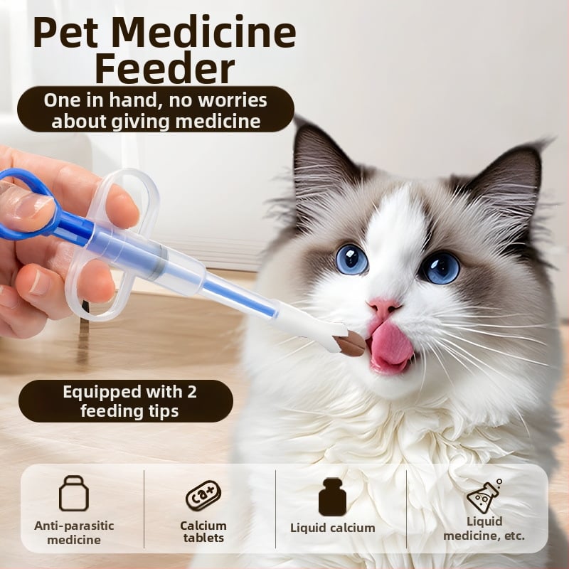 Kisállat tablettás adagoló klippel, műanyag, macska számára, kézi nyomó típusú fecskendő