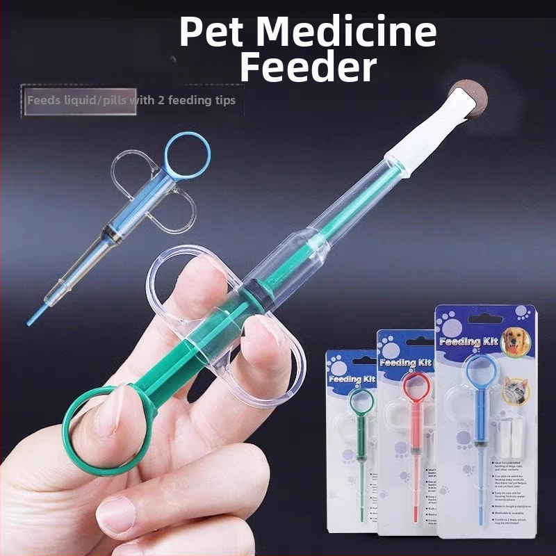 Kisállat tablettás adagoló klippel, műanyag, macska számára, kézi nyomó típusú fecskendő