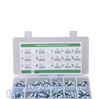 235 части комплект за гресни накрайници, в кутия, с M6, M8 и M10, UNF 1/4-28 и 1/8-27 NPT