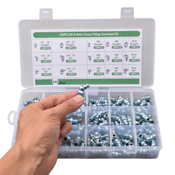 235 части комплект за гресни накрайници, в кутия, с M6, M8 и M10, UNF 1/4-28 и 1/8-27 NPT