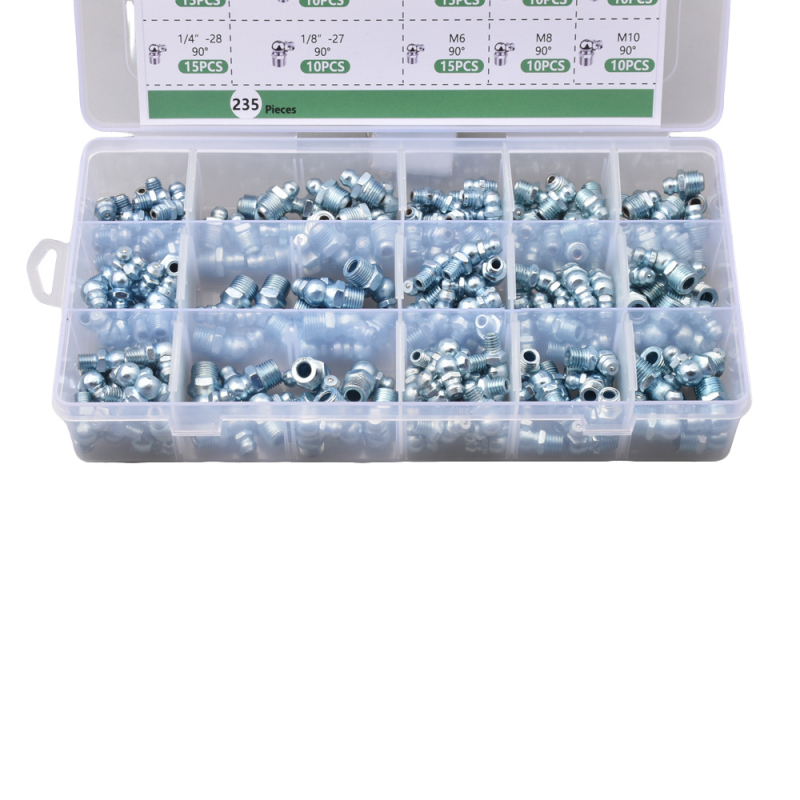 235 части комплект за гресни накрайници, в кутия, с M6, M8 и M10, UNF 1/4-28 и 1/8-27 NPT
