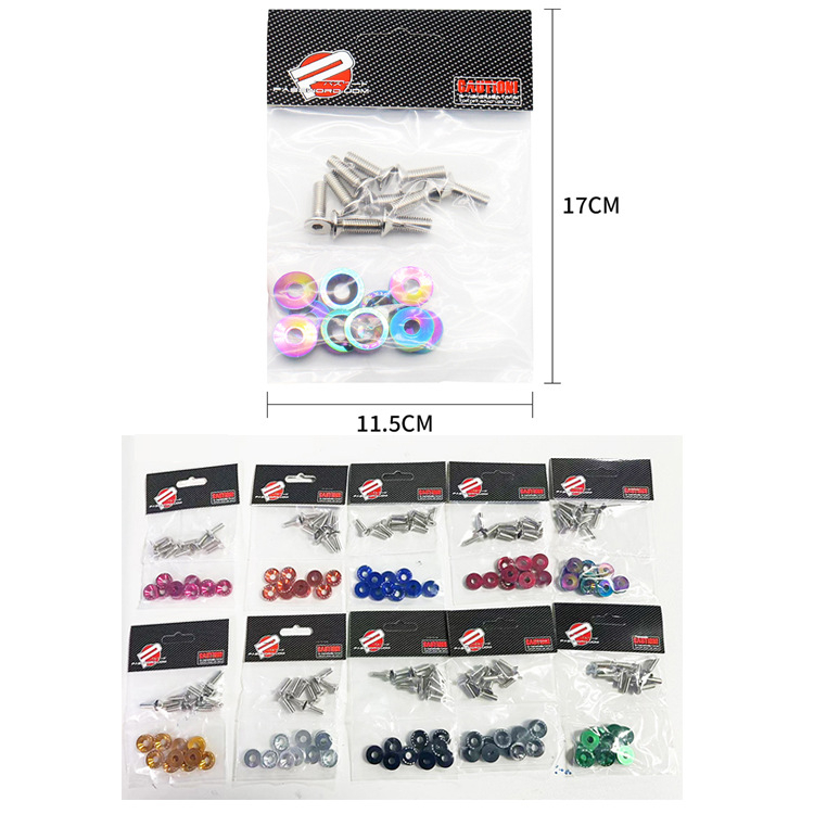 Auto modifikācijas blīvējo skrūves, dekoratīvās skrūves pie reģistrācijas rāmja, JDM stils