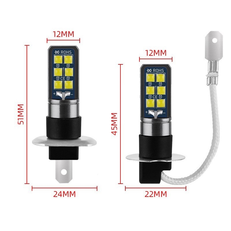 Lampă LED de ceață pentru automobil – model H1/H3, 12-30V, 5W, flux luminos 500 lm, durată de viață 50.000–100.000 h