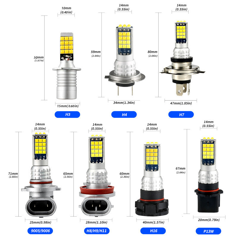 Dvobojna LED prednja svjetla za maglu za automobil, kompatibilni s H11, H8, 9006, H4, H7, 30W, 6500K, 9800 lm