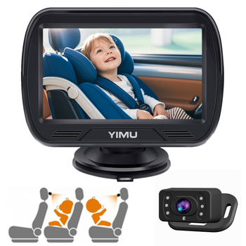 Autóhátsó ülésre szóló babamonitor kamera, 4,3 hüvelykes kijelző, infravörös éjszakai látás, modell KB41, 12V, 360° állítható