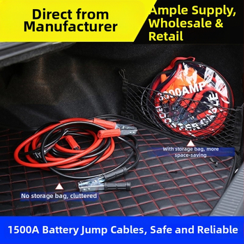 Automobiļa akumulatora iedarbināšanas kabelis, tīrs vara vadītājs, 1500A, drakona skava