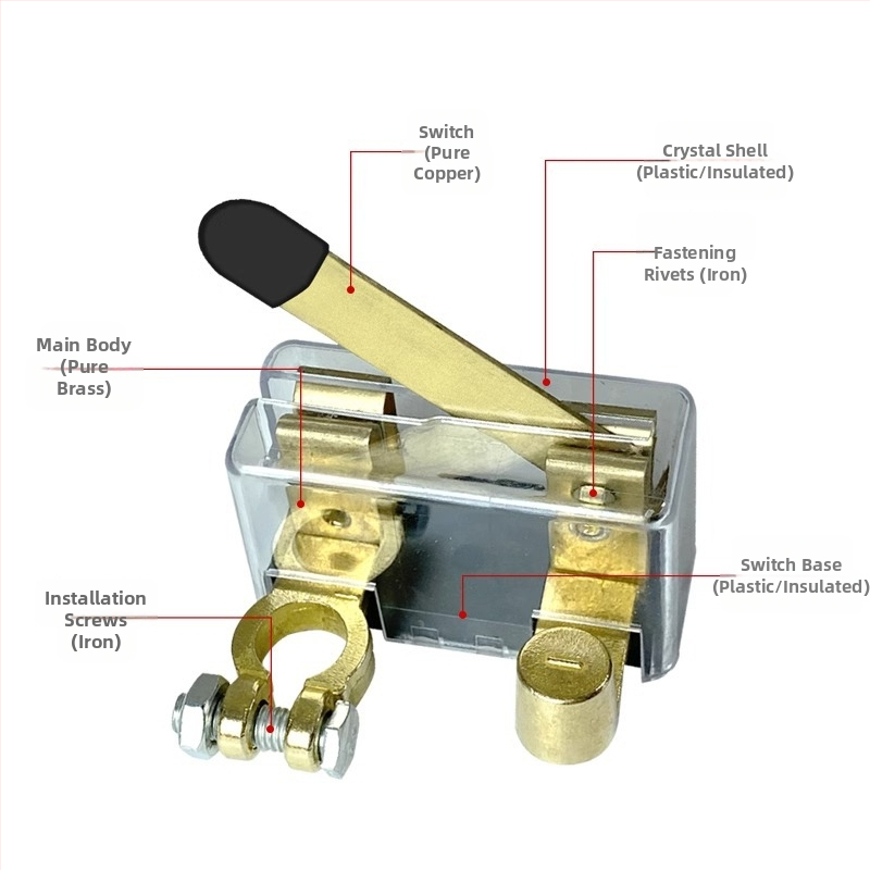 Odpojovač batérie pre auto so krytom, hlavný vypínač, ochrana proti úniku, svorka na batériu