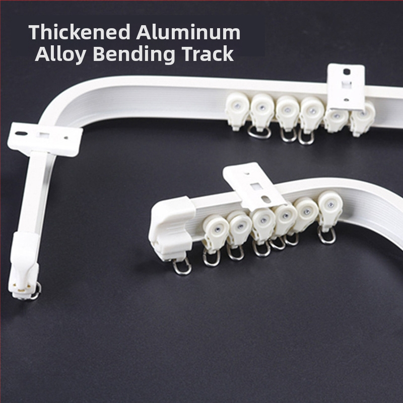 Zakrivljeni vodilica za zavjese | Model Jiamai 8881 | Materijal: aluminijska legura | Pribor: brtvni čep, montažni vijci, proširna cijev | Vrsta zavjese: visi