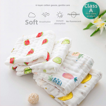 Detská uterka z 6‑vrstovej gázy, 100% bavlna, rýchle nasiaknutie 0–5 s, s potlačeným logom