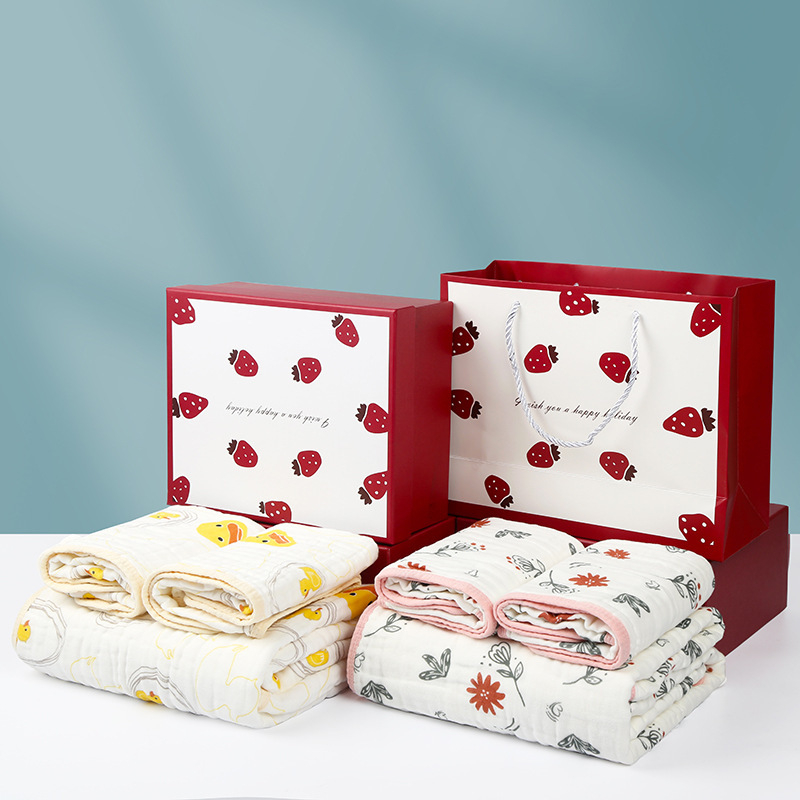 Zīdaiņu dvieļu komplekts no 100% kokvilnas gazes, sešu slāņu, absorbējošs, dāvanu kastē, 3 gab.