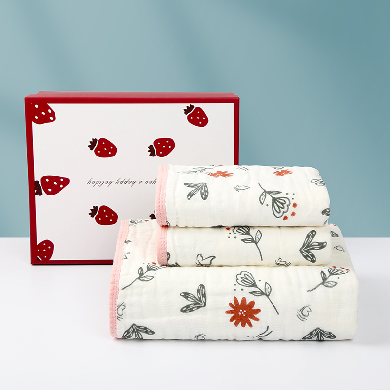 Zīdaiņu dvieļu komplekts no 100% kokvilnas gazes, sešu slāņu, absorbējošs, dāvanu kastē, 3 gab.