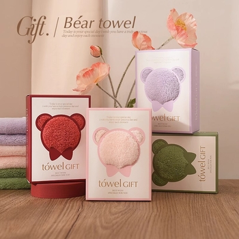 Ručnik s medvjedom u poklon kutiji za vjenčanje, 30 g, materijal: koralni pliš, izšivanje i otisak logotipa, marka Mu Tang Li