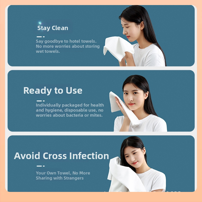 Ühekordselt kasutatav paksendatud vannirätik, kaasaskantav ja eraldi pakendatud reisidele ja hotellidele; taimset kiudu; imendumine 5-10 s.