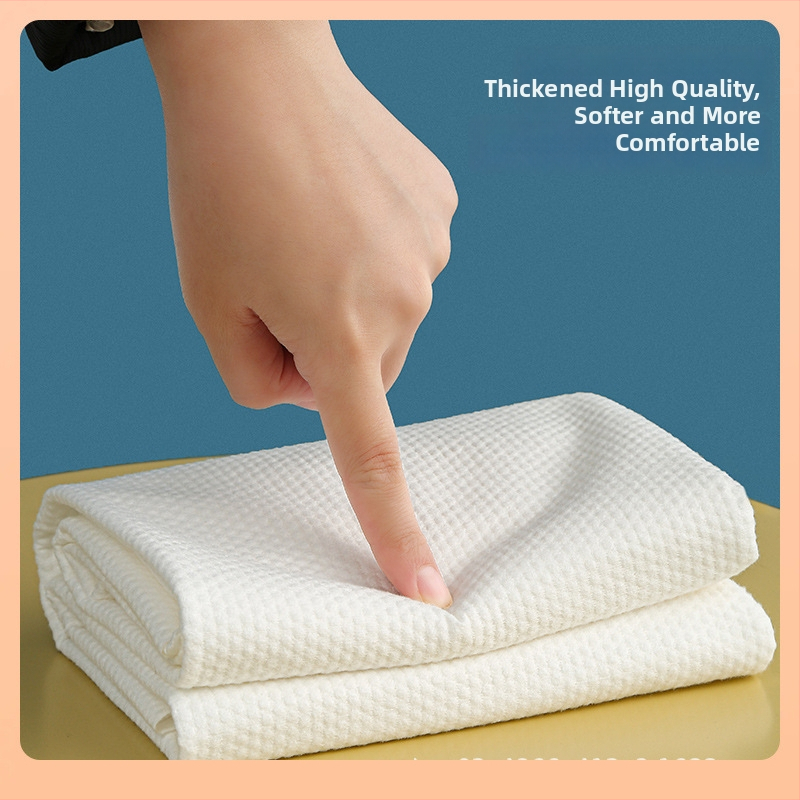 Ühekordselt kasutatav paksendatud vannirätik, kaasaskantav ja eraldi pakendatud reisidele ja hotellidele; taimset kiudu; imendumine 5-10 s.