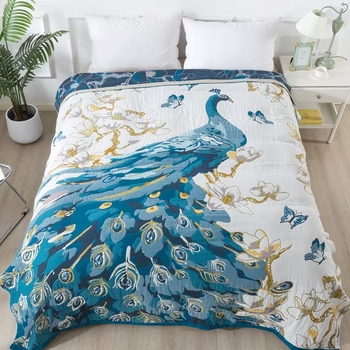 Deka od pamuka s gazom, četiri sloja, krajolik uzorak, 1000–1499 g, moderni minimalistički stil, kvaliteta prvog reda