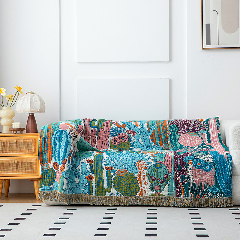 100% pamut törölköző pléd, Desert Blossom mintázat, reaktív nyomtatás, vastag, tavasz- és őszre