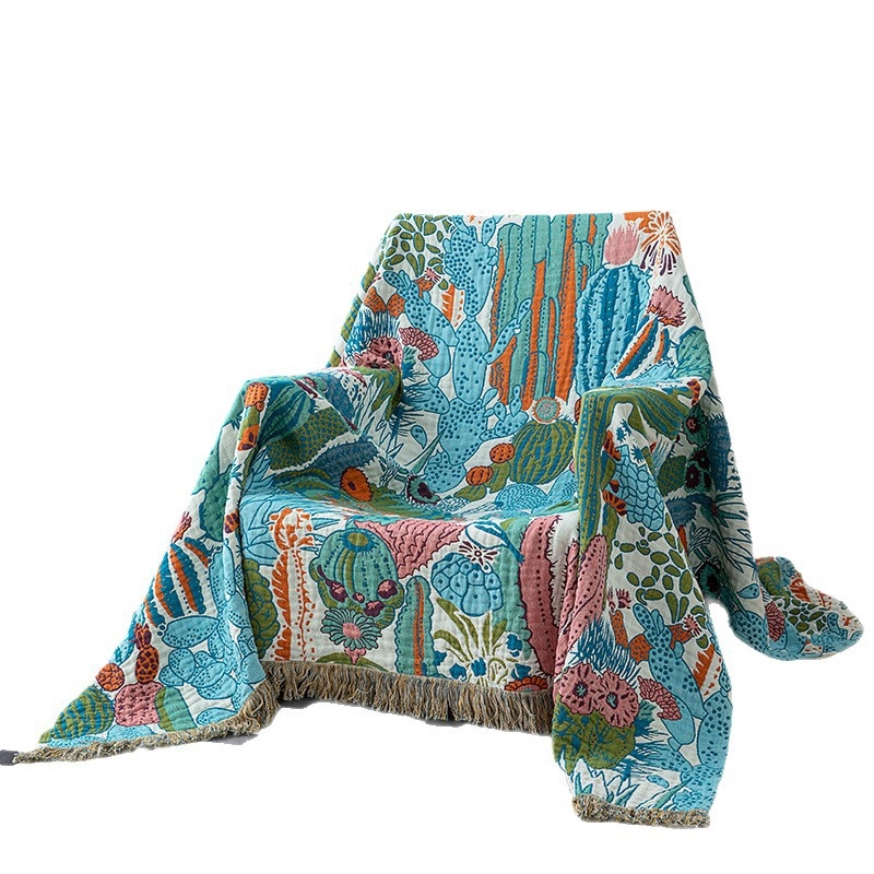 100% pamut törölköző pléd, Desert Blossom mintázat, reaktív nyomtatás, vastag, tavasz- és őszre