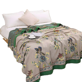 Pamut törölköző anyagú pléd, virágos mintával, tavasz–ősz szezonokra, egyszerű, modern stílus, három részes garnitúra