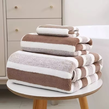 Set ručnika i ručnika za tijelo sa širokim prugama koralnog fleksa, 140 × 70 cm, upijajući