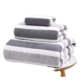 Set ručnika i ručnika za tijelo sa širokim prugama koralnog fleksa, 140 × 70 cm, upijajući