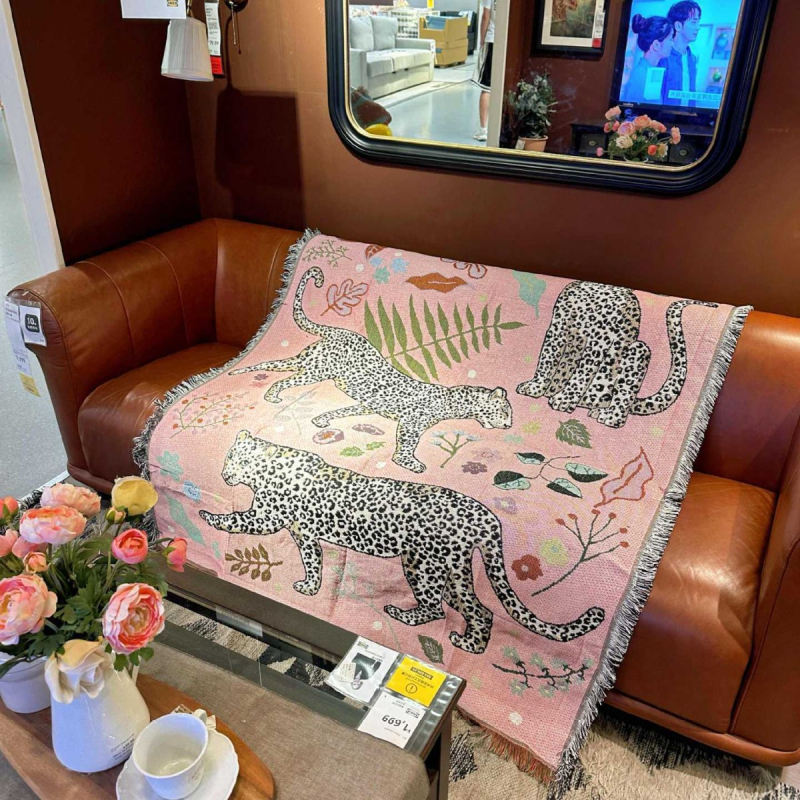 Βαμβακερή πλεκτή κουβέρτα-ταπετσαρία, προσαρμοσμένη, σε στυλ Ins, 1000–1499 g, κατάλληλη για όλες τις εποχές