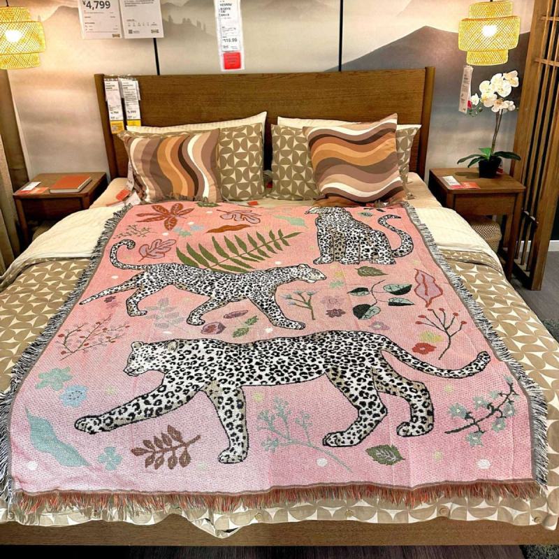 Βαμβακερή πλεκτή κουβέρτα-ταπετσαρία, προσαρμοσμένη, σε στυλ Ins, 1000–1499 g, κατάλληλη για όλες τις εποχές