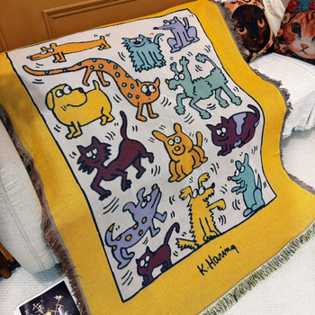 Πλεκτή κουβέρτα καναπέ από βαμβάκι σε στυλ Ins με φούντες, 800–999 g, κατάλληλη για όλες τις εποχές