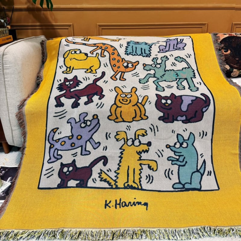 Πλεκτή κουβέρτα καναπέ από βαμβάκι σε στυλ Ins με φούντες, 800–999 g, κατάλληλη για όλες τις εποχές