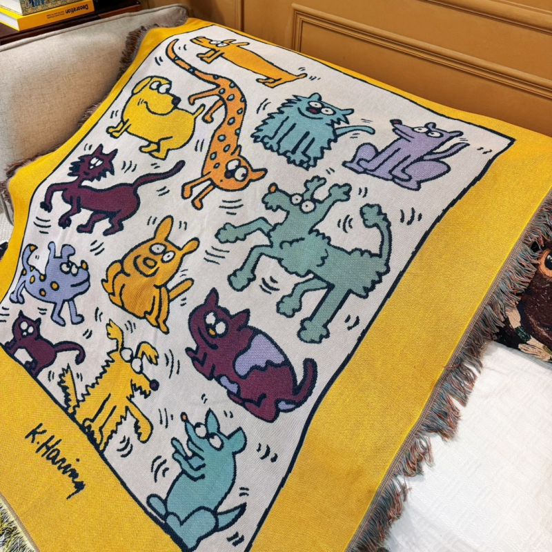 Πλεκτή κουβέρτα καναπέ από βαμβάκι σε στυλ Ins με φούντες, 800–999 g, κατάλληλη για όλες τις εποχές