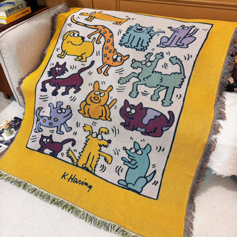 Πλεκτή κουβέρτα καναπέ από βαμβάκι σε στυλ Ins με φούντες, 800–999 g, κατάλληλη για όλες τις εποχές